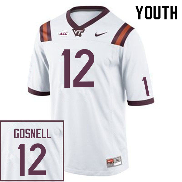 Youth #12 Stephen Gosnell Virginia Tech Hokies College Football Jerseys Sale-White - Click Image to Close